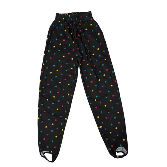 NWT 90s Michael Carrie Argyle Electric Stirrup Pants black multicolor star Small - Picture 2 of 3